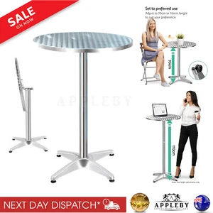 Foldable Round Bar Table Kitchen Cafe Furniture Adjustable Height Round Silver - Picture 1 of 12