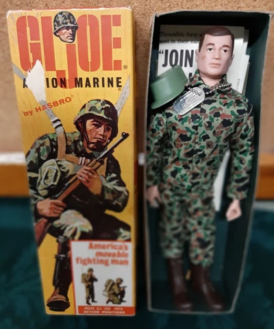 VINTAGE 1964 GI JOE ACTION MARINE BROWN HAIR DOG TAG PAPERWORK DECENT BOX WEAR Cover