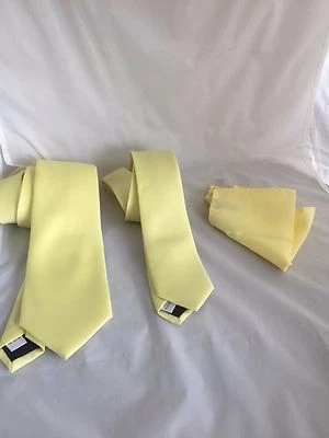 FDX Baby Yellow Mens Polyester Tie Classic 3.2" Skinny 2.5" OR Set OR Hanky Only