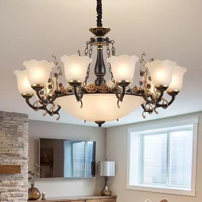 European Chandelier Living Room Light Retro Ceiling Lighting Glass Pendant Lamp - Image 1 of 4