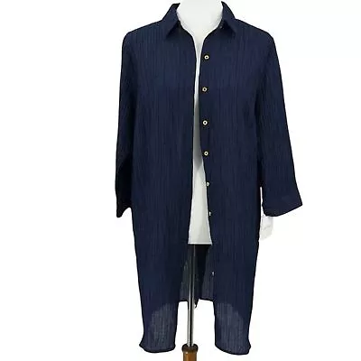 Ellen Tracy Long Blouse Navy Blue Womens sz Large  - Image 1 of 4