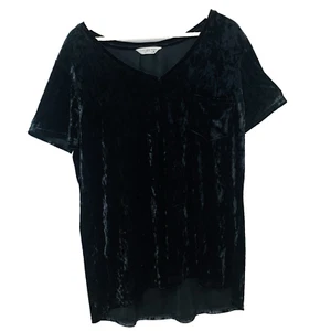 Spring & Mercer Velvet Legging Tee Shirt Woman XL Black V Neck Stretch Gothic - Picture 1 of 9