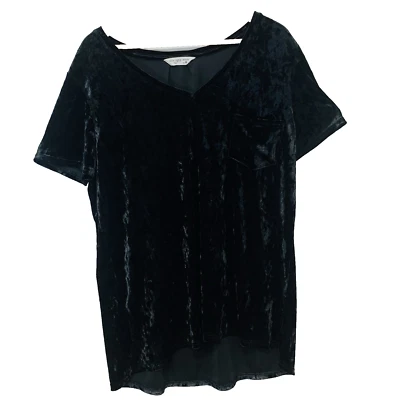 Spring & Mercer Velvet Legging Tee Shirt Woman XL Black V Neck Stretch Gothic - Image 1 of 4