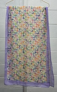 Coach Scarf White Colorful Pastel Logo Sheer Scarf 20" x 64" Long - Picture 1 of 5