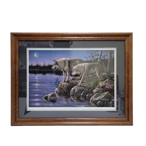 1994 Michael Glenn Monroe Moon Shadows Wolf Framed Art Print Signed Numbered - Picture 1 of 15