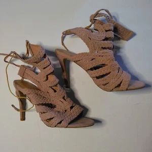 ShoeDazzle Ryleigh Braded Faux Suede Strappy High Heel Sandals Size 9 - Picture 1 of 8