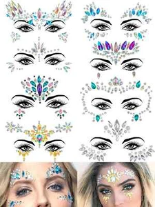 8pcs Face Festival Stickers 3D Diamond Temporary Tattoo Kid Show Makeup DIY Face - Picture 1 of 7