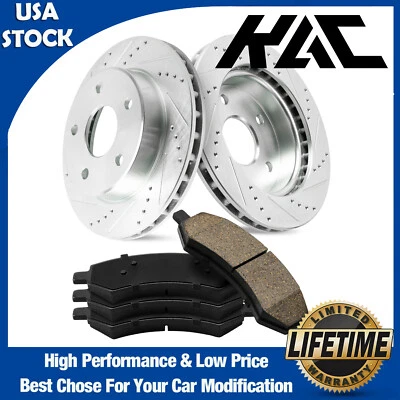 Rotores de freio dianteiros perfurados + kit de pastilhas de freio de cerâmica para Dodge Dakota 2005-2011  - Imagem 1 de 4