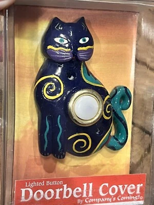 Companys Coming~Cubierta Timbre Gato~Botón Iluminado~Pintado a Mano~NUEVO~Único Foto 1 de 4