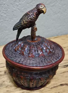 Coperchio vintage dipinto a mano tessuto legno vita selvaggia Lg ciotola persico pappagallo Dezine 6867 - Foto 1 di 21