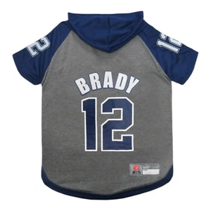 New England Patriots NFL Brady Pet Dog Hoodie T-Shirt Gray / Blue Size M(14-18") - Picture 1 of 7