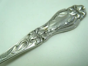 FRANK M WHITING LILY 1910 STERLING SILVER SARDINE FORK LARGE HANDLE SOLID TINES - Picture 1 of 7