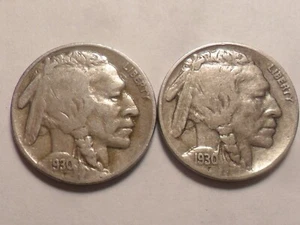 1930-P 1930-S "FULL DATES" INDIAN HEAD BUFFALO NICKELS 2 PC "1930" YEAR SET!! - Picture 1 of 2