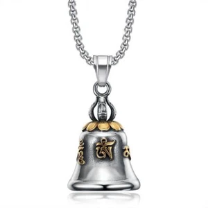 Lucky Exorcism Bell Buddhism Sanskrit Necklace Stainless Steel Men Motorcycle - Picture 1 of 11