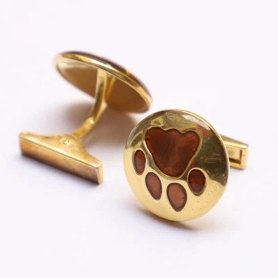 Gemelos de plata esterlina 925 con estampado de pata de tigre esmalte marrón dorado forma redonda regalo Foto 1 de 4