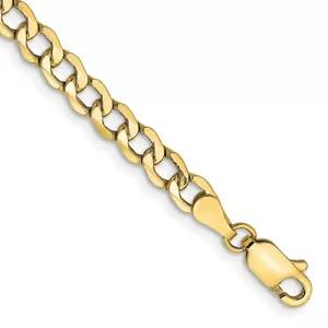 Brazalete de cadena de eslabones semisólidos de oro amarillo de 10kt real de 4,3 mm; 8 pulgadas - Imagen 1 de 3