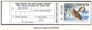 D2K Idaho Upland Game 1989 $6.00 with info tab - Picture 1 of 1