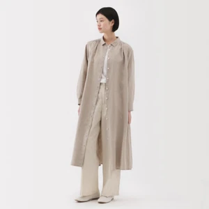 MUJI Womens 100% Linen Washed Long Sleeve Shirt Dress Unbleached 2025 FedEx - Picture 1 of 8