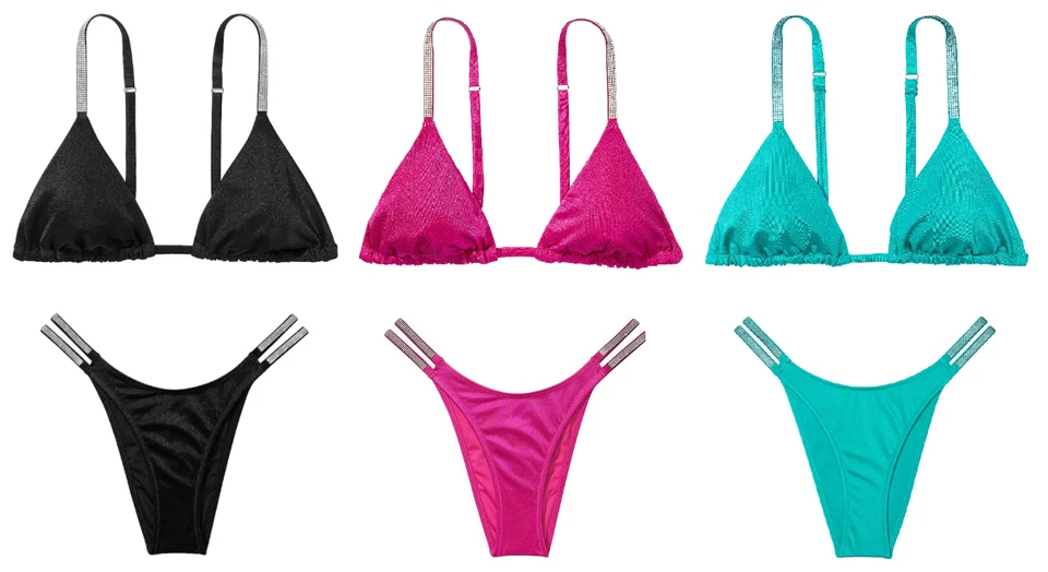 VICTORIA'S SECRET TRIANGLE SHINE STRAP SWIM BIKINI + BRAZILIAN BOTTOM XS - XXL - Image 1 of 1