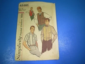 Kit de patrón de costura vintage Simplicity 4160 camisa chaleco para hombre joven talla 36 S7307 - Imagen 1 de 2