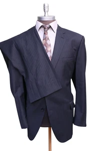 Peter Millar 100% Wool Gray Blue Pinstripe Two Button Flat Hem Suit SZ 48L - Picture 1 of 11
