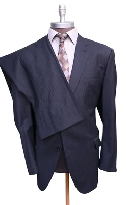 Peter Millar 100% Wool Gray Blue Pinstripe Two Button Flat Hem Suit SZ 48L - Image 1 of 4