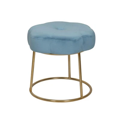 Linon Siena Gold Steel Base Upholstered Flower Shape Vanity Stool in Blue Velvet - Image 1 of 4
