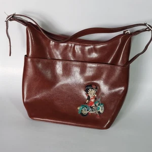 Vintage Betty Boop Schultertasche Handtasche Biker Küken Motorrad Rich Braun Y2K - Bild 1 von 10