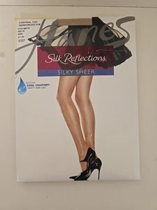 Pantyhose Reinforced Toe Hanes Sheer Silk Reflections Control Top Nude Size CD - Picture 1 of 4