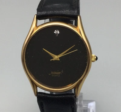 Vtg Xavier Watch Womens 33mm Black Gold Tone Leather Band Dress New Battery - Image 1 of 4