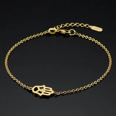 Ювелирные изделия еврейская рука Фатимы браслет из чистого желтого золота 14 карат с бриллиантами хамса - Изображение 1 из 4