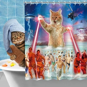 Funny Shower Curtain, Kids Shower Curtain, Cat Shower Curtain, Beach Shower C... - Picture 1 of 8