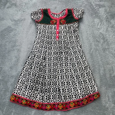 Народное женское платье XXL белое индийское этническое с цветочным рисунком цветочное вышитое богемное вычурное - Изображение 1 из 4