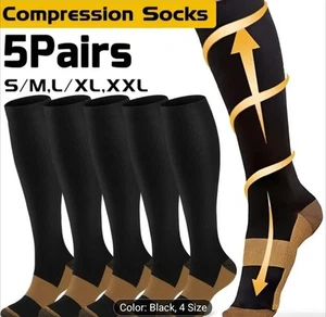 5 Pair Compression Socks Unisex Varicose Veins AntiFatigue Flight Travel Running - Picture 1 of 8