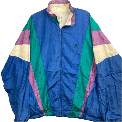 Chaqueta cortavientos vintage Izod tenis bloques de colores hombres XL alta nailon forrada nailon Foto 1 de 4