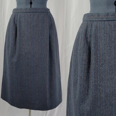 Vintage Plum Tree Wool Blend Skirt in Blue w Blue & Brown Stripes Size 14 - Image 1 of 4