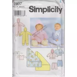 UNCUT Sewing Pattern Baby Clothes up to 18mo Hooded Sleepers Simplicity 7807 Z/G - Picture 1 of 6