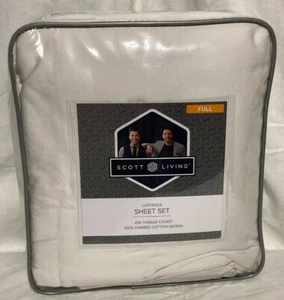 Scott Living Lustrous 450 TC Set completo di lenzuola in cotone sateen pettinato - BIANCO 4 pz - Foto 1 di 10
