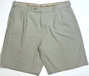 Tommy Bahama Pleated Beige Khaki Silk Cotton Chino 9" Inseam Casual Shorts 36 - Picture 1 of 13
