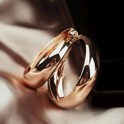 18K Gold/Rose Gold/ White Gold Filled Popular Width Band Medium Hoop Earrings Foto 1 de 4