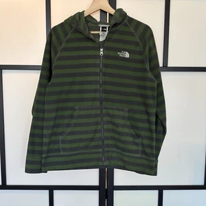 The North Face Jacket Boys XL YOUTHGreen Gray Fleece Outdoors Logo Hooded Gorp - Picture 1 of 12