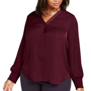 Alfani Womens Plus 0X Berry Jam V Neck Long Sleeve Blouse Top NWT CG83 - Picture 1 of 4