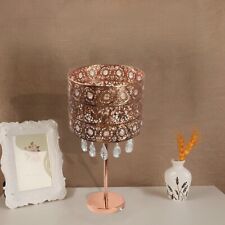 Traditional Table Lamp & Shade Metal With Clear Pendent Droplets Lounge Bedside