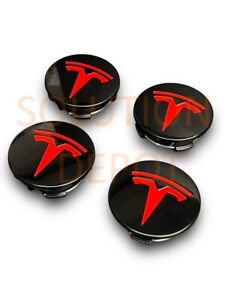 Set of 4 Black & Red Tesla S X 3 6005879-00-A Wheel Center Cap Rim Hub Cover