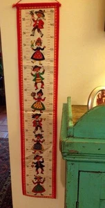KID'S GROWTH OR HEIGHT CHART GERMANY PRINTED ON COTTON; VINTAGE - Picture 1 of 5