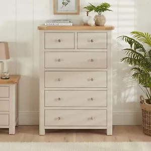 Marbury Putty Grey Painted 2 over 4 Drawer Chest - Oak Bedroom Furniture - PUT10 - Picture 1 of 13