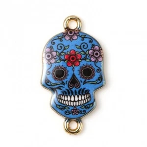 9 "Tag der Toten" blau Totenkopf Steampunk Charm Verbinder & Emaille Detail - Bild 1 von 1
