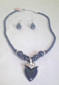 Black Onyx & White Australian Crystal Necklace & Earrings Set – 80.00ct TGW - Picture 1 of 7