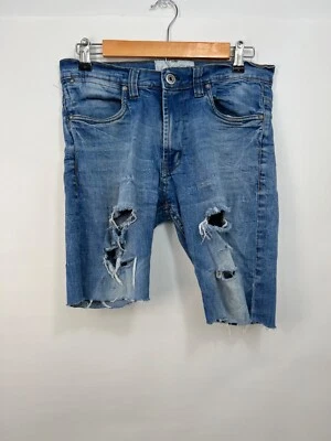 Pantalones Cortos Paper Denim & Cloth Azul Jean Denim Bermuda Desgastados Corte Talla 32/32 Foto 1 de 4