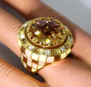 Designer Lauren G Adams LGA Glass, Crystal, Enamel Checkerboard Cocktail Ring - Picture 1 of 6